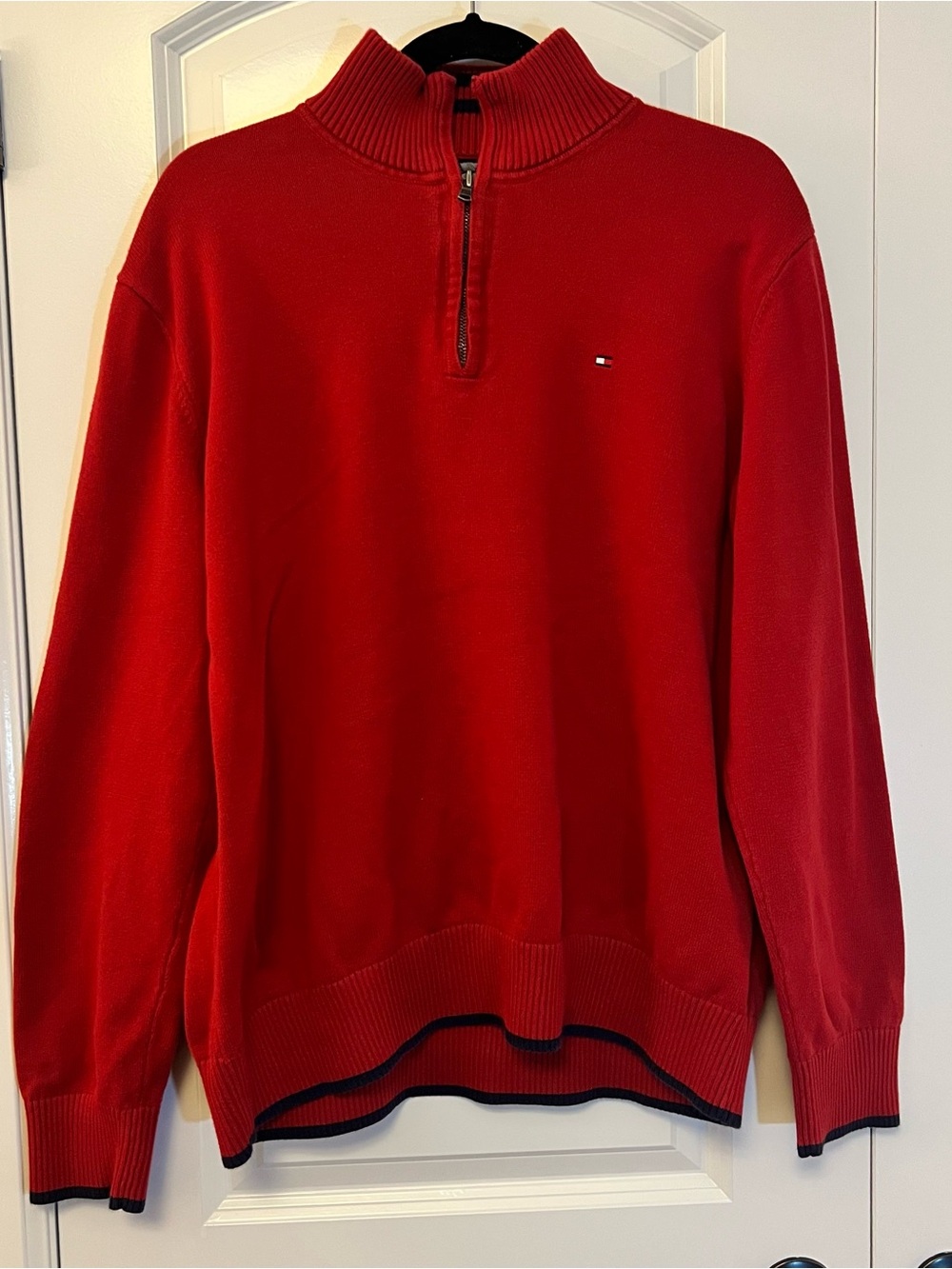 Tommy Hilfiger 1/4 Zip Ribbed Mock Neck Cotton Sweater Red - Men’s XL